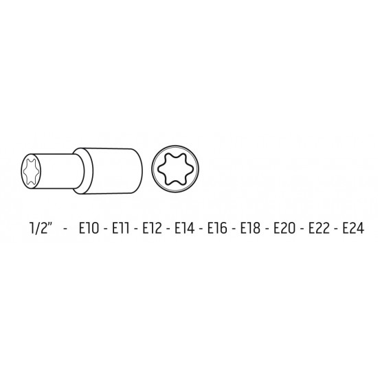 Sada nástrčných kľúčov E-torx 1/2", E10 - E24 mm, Torx, 10 diel. NEO