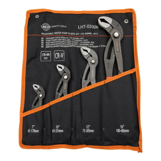 Sada nastaviteľných COBRA klieští s tlačidlom, 178-406mm, 4ks