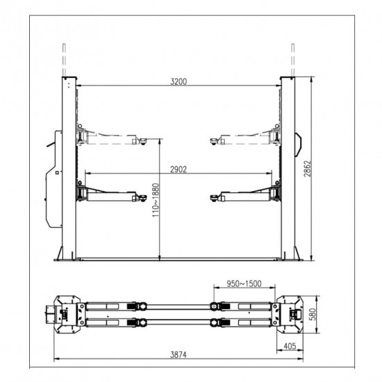 Dvojstĺpový zdvihák 5,5t, manuálne odistenie, 230V / 400V