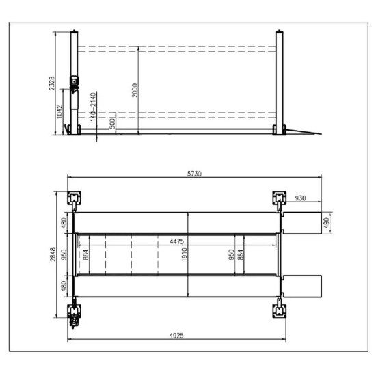 Štvorstĺpový zdvihák, 4T, centrálne manuálne odistenie bezpečnostných zámkov, pojazdná sada